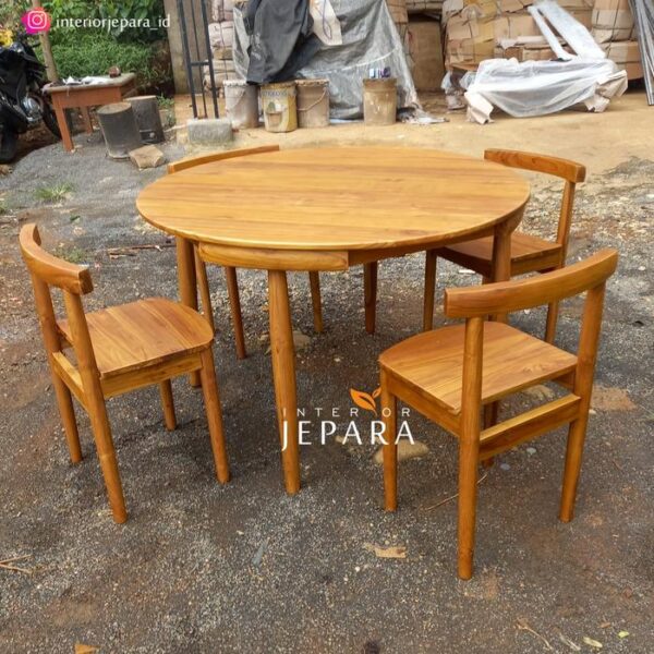 Set Meja Makan Bulat Klasik Minimalis Kayu Jati