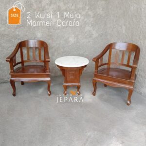 Kursi Teras Betawi Lenong Kayu Jati + Marmer Carara