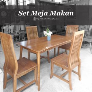 Set Meja Makan Kayu Jati Model Minimalis 4 Kursi 1 Meja