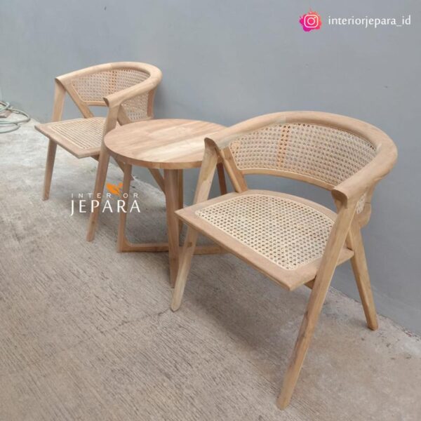 Kursi Teras Retro Kayu Jati Kombinasi Rotan