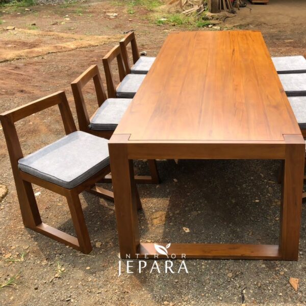 Set Meja Makan 6 Kursi Model Jepang Bahan Kayu Jati - Image 3