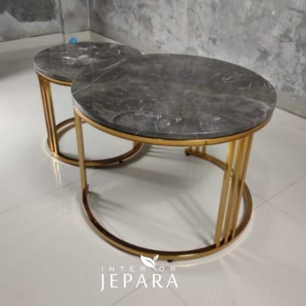 Meja Tamu Stainless Steel include Black Marble Double Table
