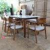 Meja Makan Kayu Jati Minimalis Top Marmer 6 Kursi Modern