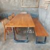 Meja Makan Kayu Jati Minimalis 200 cm Kaki Besi Industrial