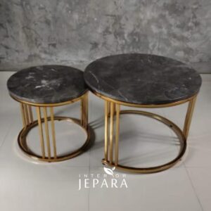 Meja Tamu Stainless Steel include Black Marble Double Table