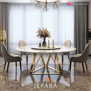 Meja Makan Stainless Marble Circle 4 Kursi Interior Jepara