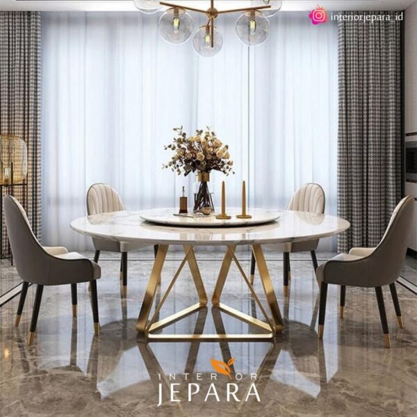 Meja Makan Stainless Marble Circle 4 Kursi Interior Jepara