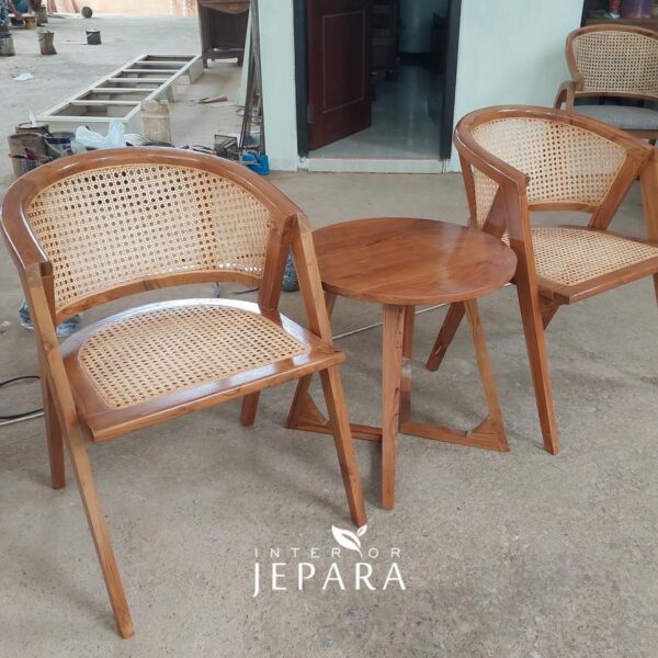 Kursi Teras Retro Kayu Jati Kombinasi Rotan