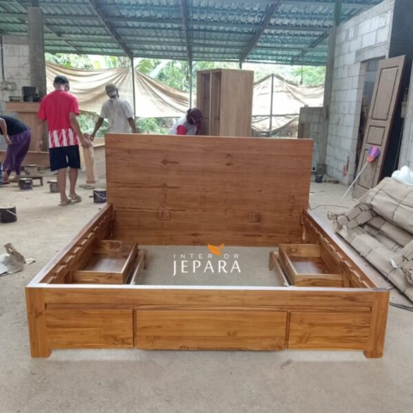 Tempat Tidur Minimalis 4 Laci Bahan Kayu Jati - 160x200