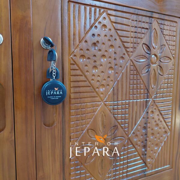 Lemari Pakaian 2 Pintu Mininalis Ukiran Motif Kayu Jati