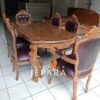 Meja Makan Klasik Mewah 6 Kursi Top Kaca 8mm Kayu Jati