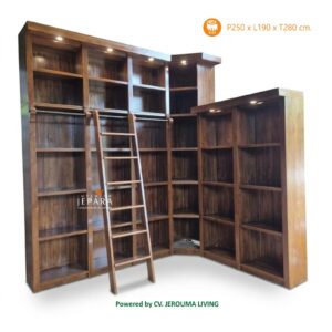 Lemari Rak Buku Sudut Mewah Full Jati Solid