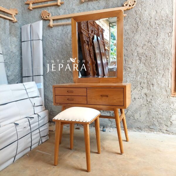 Meja Rias dan Kursi Model Retro Bahan Kayu Jati