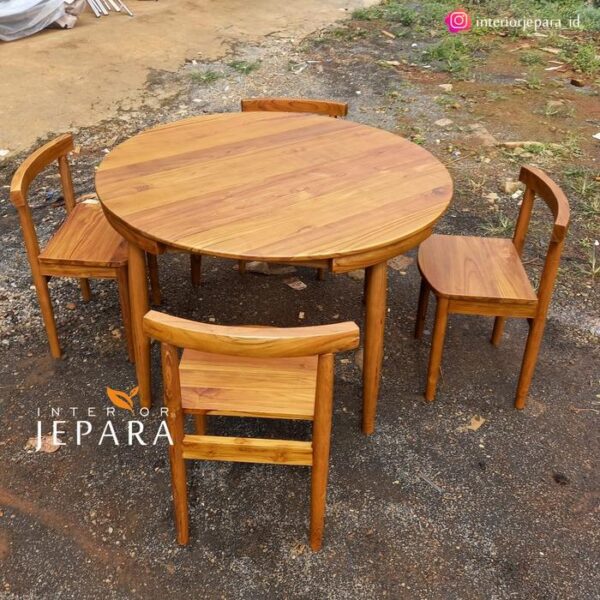 Set Meja Makan Bulat Klasik Minimalis Kayu Jati