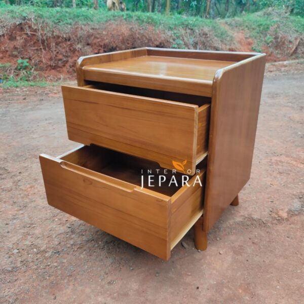 Bed Side Table Minimalis 2 Laci Bahan Kayu Jati Quality - Image 3