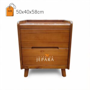 Bed Side Table Minimalis 2 Laci Bahan Kayu Jati Quality